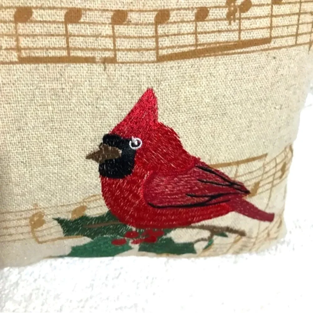 Music & Red Cardinal Christmas Song Throw Pillow